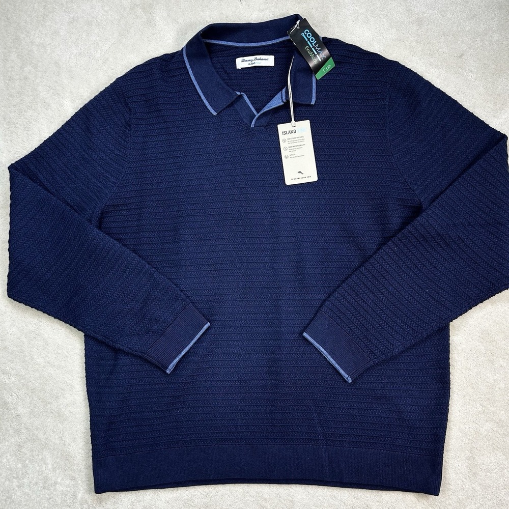 Tommy Bahama Mens XL Coolmax Sweater Polo IslandZone Knit Pullover